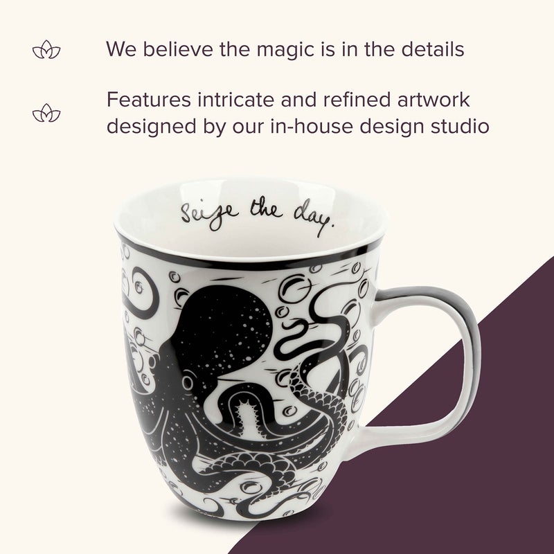 Karma Gifts 16 oz Black and White Boho Mug Octopus - Cute Coffee and Tea Mug - Ceramic Coffee Mugs for Women and Men - Image 4