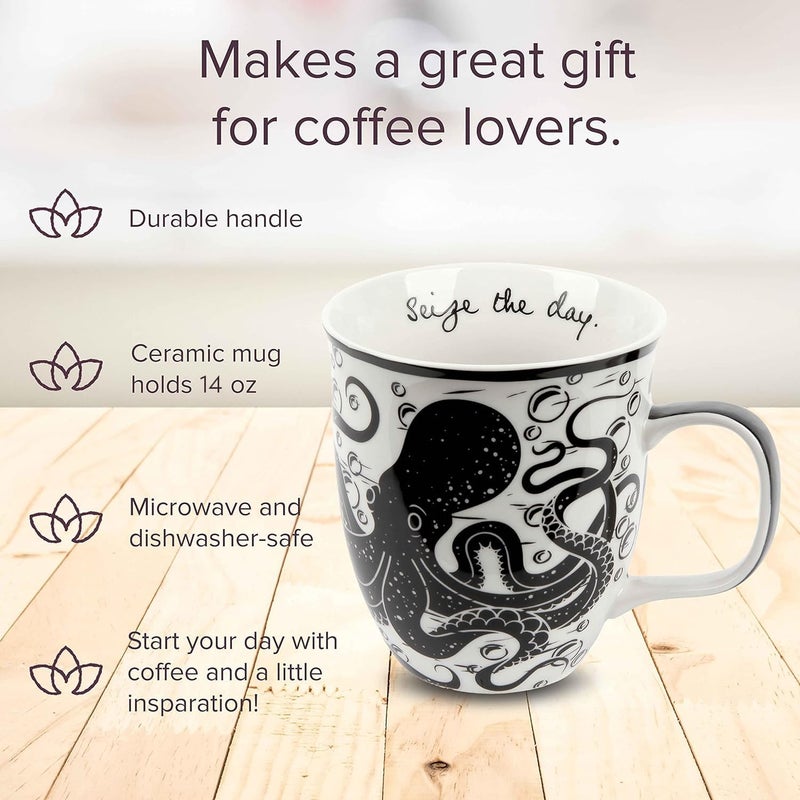 Karma Gifts 16 oz Black and White Boho Mug Octopus - Cute Coffee and Tea Mug - Ceramic Coffee Mugs for Women and Men - Image 2