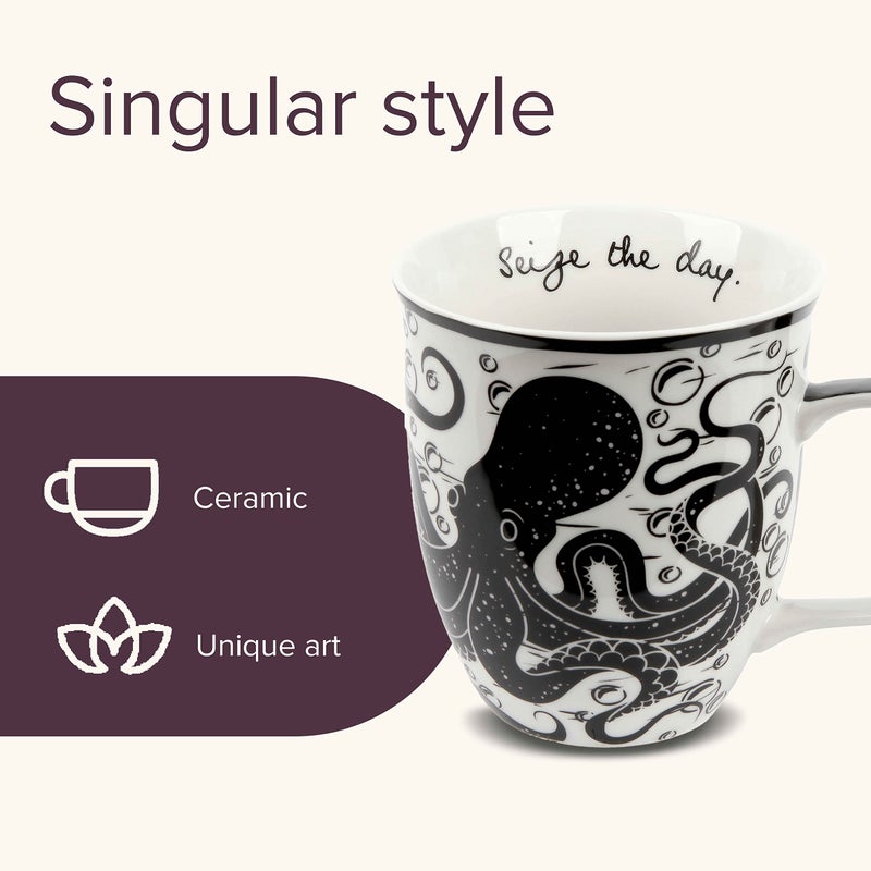 Karma Gifts 16 oz Black and White Boho Mug Octopus - Cute Coffee and Tea Mug - Ceramic Coffee Mugs for Women and Men - Image 3