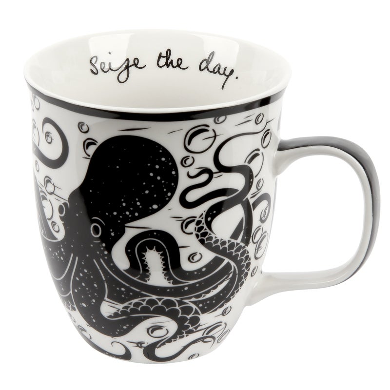 Karma Gifts 16 oz Black and White Boho Mug Octopus - Cute Coffee and Tea Mug - Ceramic Coffee Mugs for Women and Men - Image 1