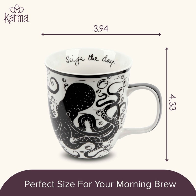 Karma Gifts 16 oz Black and White Boho Mug Octopus - Cute Coffee and Tea Mug - Ceramic Coffee Mugs for Women and Men - Image 5