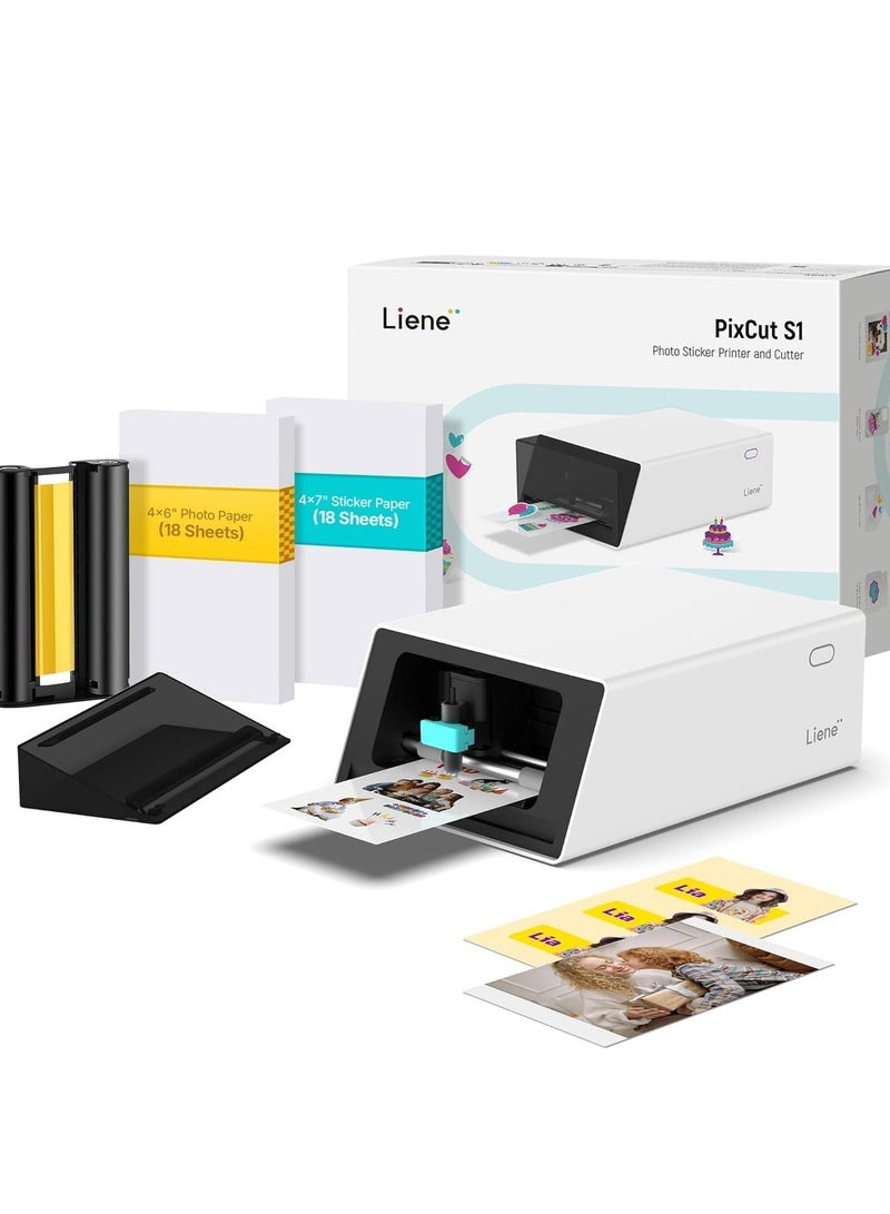 Liene pixcut S1 Color Sticker Printer & Cutting Machine - All-in-One Sticker Maker for DIY Crafts, Custom Labels & Gifts. Thermal Dye-Sublimation Photo Printer, 300 DPI, Precise AI Auto-Cutting - Image 1