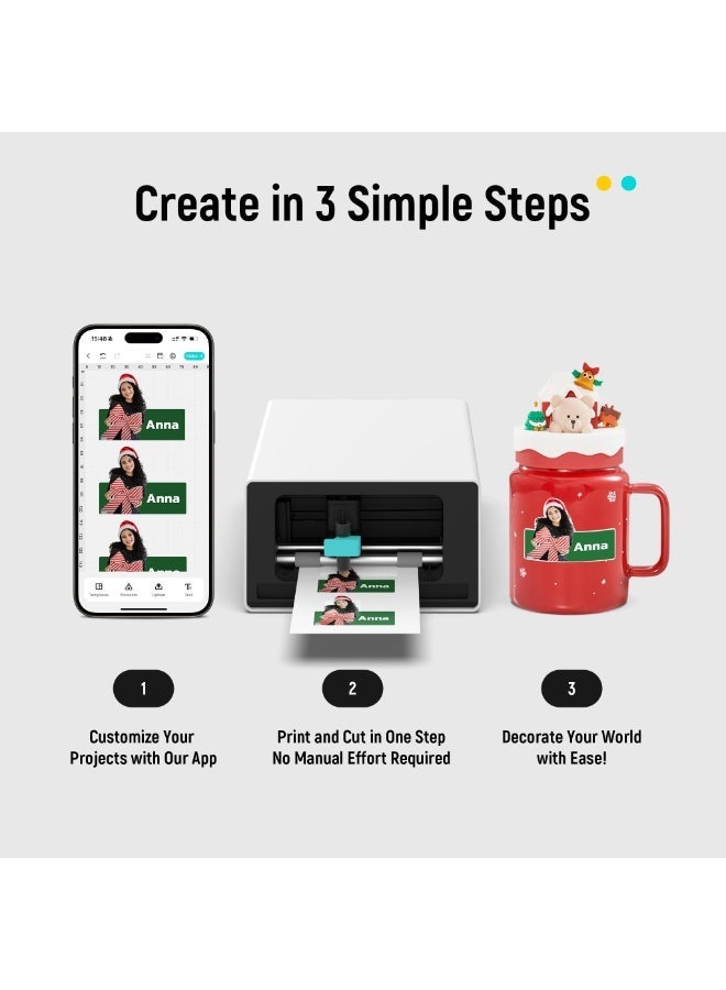 Liene pixcut S1 Color Sticker Printer & Cutting Machine - All-in-One Sticker Maker for DIY Crafts, Custom Labels & Gifts. Thermal Dye-Sublimation Photo Printer, 300 DPI, Precise AI Auto-Cutting - Image 4