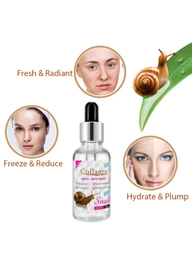 Aichun beauty Collagen Snail Facial Oil Deeply Moisturizes Anti Aging Whitening Brightening White Serum Anti Wrinkle Soothes Skin Face Care Repairs and Brightens Damaged Skin Snail and Collagen Essential Oil 30ml - Image 4