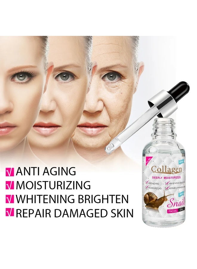 Aichun beauty Collagen Snail Facial Oil Deeply Moisturizes Anti Aging Whitening Brightening White Serum Anti Wrinkle Soothes Skin Face Care Repairs and Brightens Damaged Skin Snail and Collagen Essential Oil 30ml - Image 3