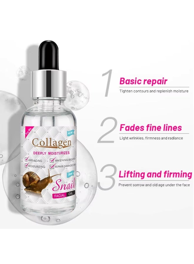 Aichun beauty Collagen Snail Facial Oil Deeply Moisturizes Anti Aging Whitening Brightening White Serum Anti Wrinkle Soothes Skin Face Care Repairs and Brightens Damaged Skin Snail and Collagen Essential Oil 30ml - Image 5