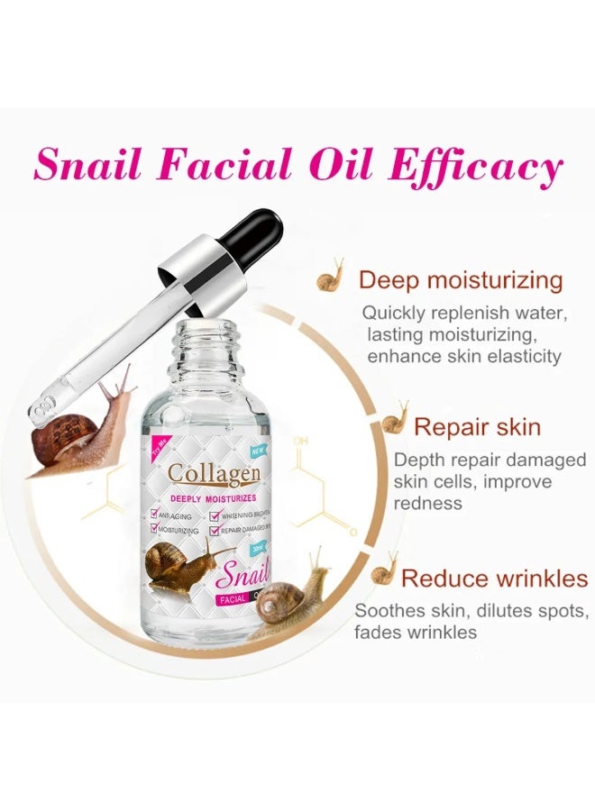 Aichun beauty Collagen Snail Facial Oil Deeply Moisturizes Anti Aging Whitening Brightening White Serum Anti Wrinkle Soothes Skin Face Care Repairs and Brightens Damaged Skin Snail and Collagen Essential Oil 30ml - Image 2