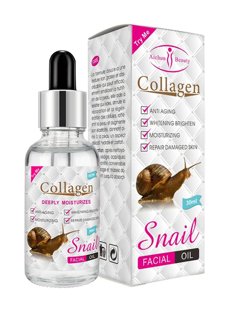 Aichun beauty Collagen Snail Facial Oil Deeply Moisturizes Anti Aging Whitening Brightening White Serum Anti Wrinkle Soothes Skin Face Care Repairs and Brightens Damaged Skin Snail and Collagen Essential Oil 30ml - Image 1