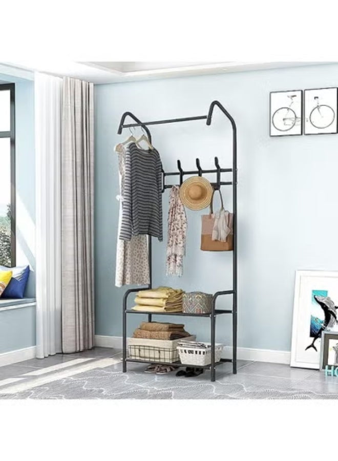 clothes rack, metal garment rack coat rack shoes rack, clothes rail stand, multipurpose clothes hanger organizer (black) - Image 2