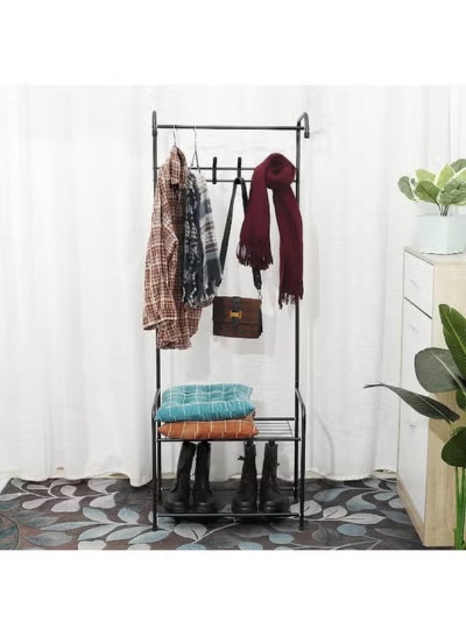 clothes rack, metal garment rack coat rack shoes rack, clothes rail stand, multipurpose clothes hanger organizer (black) - Image 4