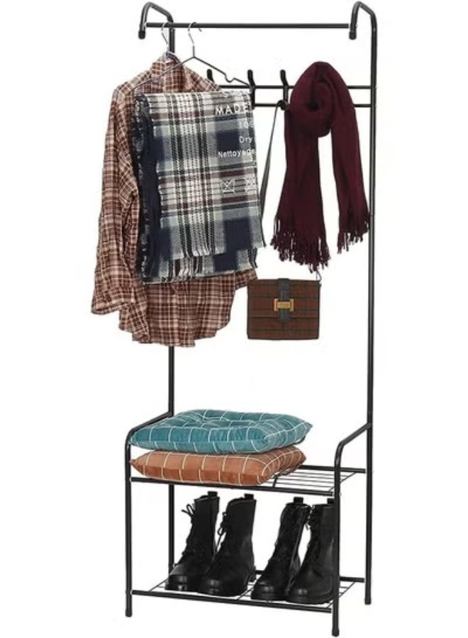clothes rack, metal garment rack coat rack shoes rack, clothes rail stand, multipurpose clothes hanger organizer (black) - Image 3