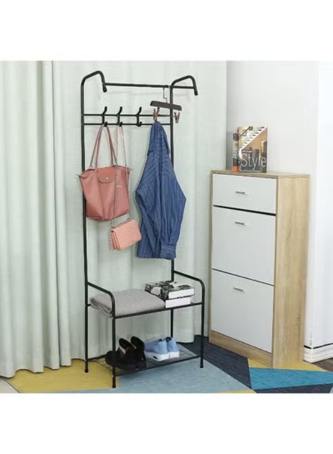 clothes rack, metal garment rack coat rack shoes rack, clothes rail stand, multipurpose clothes hanger organizer (black) - Image 5