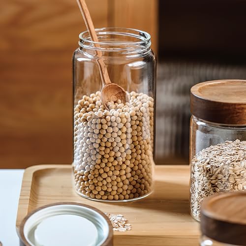 MOLADRI 40 oz/1200 ml Clear Glass Storage Canister with Airtight Wooden Screw Lid, Large Tall Cute Decorative Glass Food Container Jar for Coffee,Spice,Candy,Salt,Cookie,Condiment,Pepper,Sugar,Pasta - Image 5