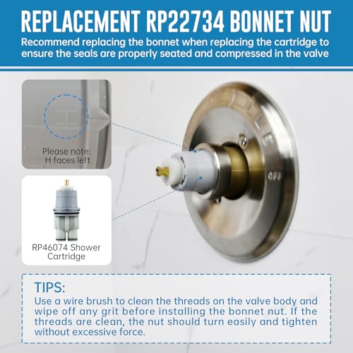 Ahenbal RP46074 Shower Cartridge, Compatible with Delta 13/14 Series Shower Faucet, Replacement Monitor MultiChoice Cartridge, Single Handle Universal Shower Cartridge Repair Assembly with RP22734 Bonnet Nut - Image 5