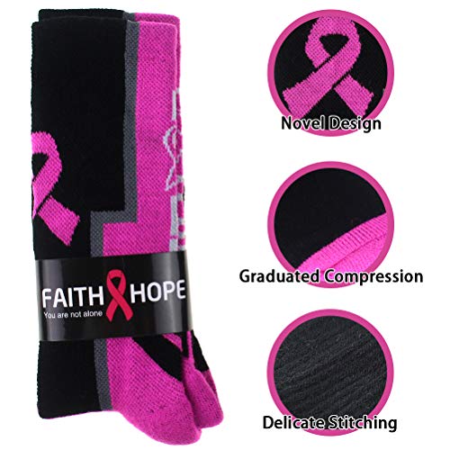 sticro Breast Cancer Awareness Pink Ribbon Hope Socks & Wristbands Set - 1 Pair Athletic Crew Socks + 2 Pcs Wrist Sweatbands - Image 3