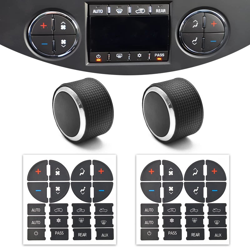 stymart 2 Pcs Rear Radio Volume Control Knob with AC Dash Button Sticker (2 Pcs) for GM 22912547 Radio Repair Kit and Compatible with Chevy GMC Buick Cadillac - Image 1