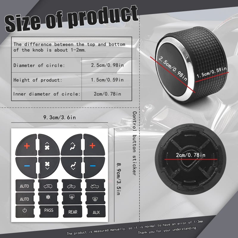 stymart 2 Pcs Rear Radio Volume Control Knob with AC Dash Button Sticker (2 Pcs) for GM 22912547 Radio Repair Kit and Compatible with Chevy GMC Buick Cadillac - Image 2