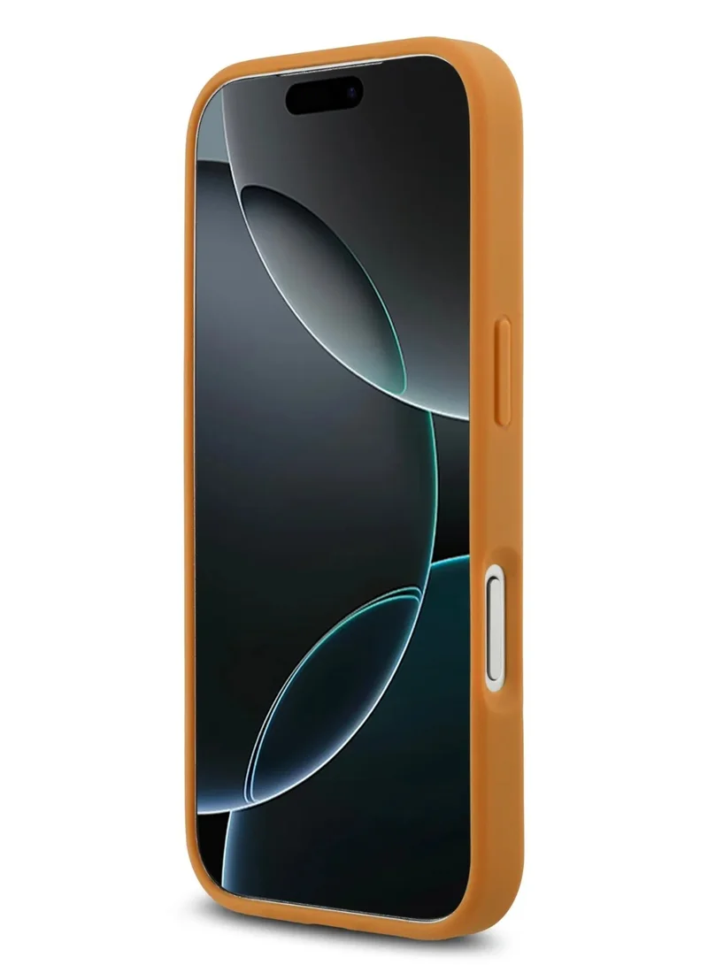 كارل لاغرفيلد جراب iPhone 17 Pro Max مصنوع من جلد البولي يوريثان مع شعار Karl Script وأزرار / سهل التركيب / تصميم رفيع / خفيف الوزن / غطاء خلفي - بني