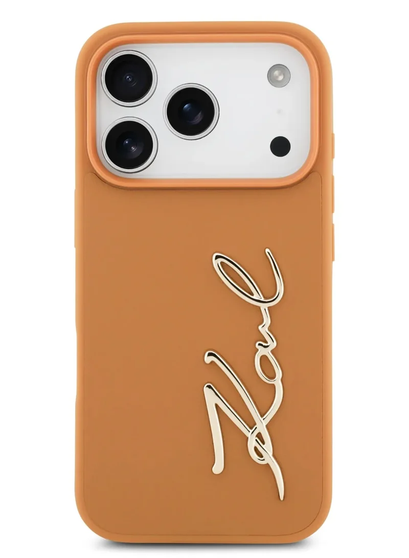 Karl Lagerfeld iPhone 17 Pro Max PU Leather Case With Karl Script Logo & Buttons /  Easy Snap-On / Slim Profile / Lightweight / Back Cover - Brown