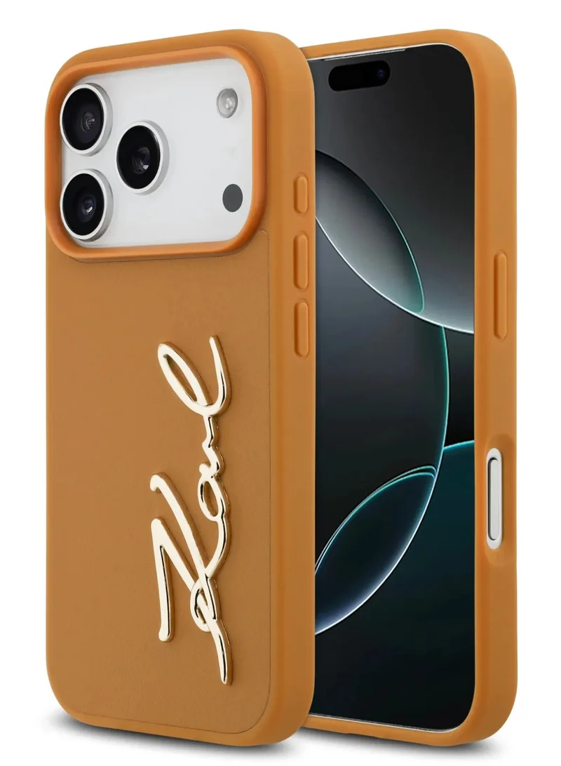 Karl Lagerfeld iPhone 17 Pro Max PU Leather Case With Karl Script Logo & Buttons /  Easy Snap-On / Slim Profile / Lightweight / Back Cover - Brown