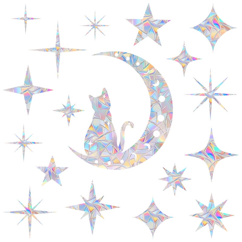 AREAWA قمر Cat و 18 قطعة تربط نافذة النجوم - شارات النوافذ المضادة لإنقاذ الطيور من تصادمات النافذة - Image 1
