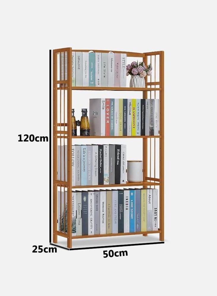 LINGWEI Wooden Book Shelf Cabinet Bamboo Book Case Rack 4 Tier with Drawer Bamboo Book Rack Storage Organizer For Home Office - Image 3
