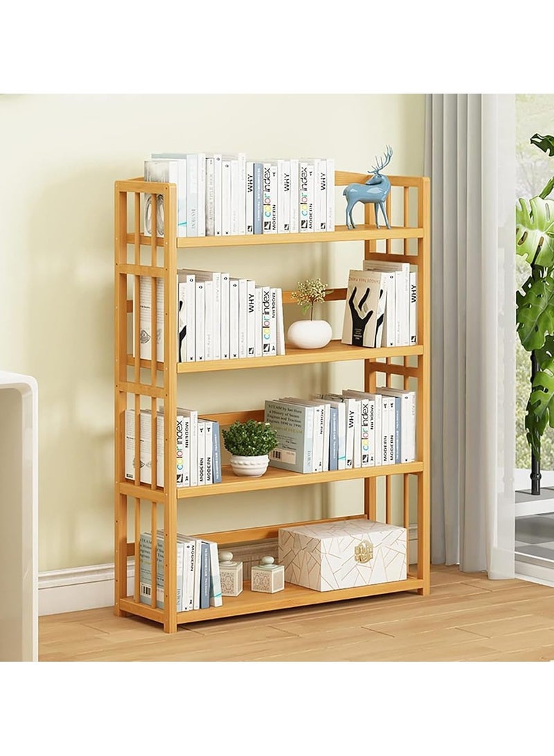 LINGWEI Wooden Book Shelf Cabinet Bamboo Book Case Rack 4 Tier with Drawer Bamboo Book Rack Storage Organizer For Home Office - Image 4