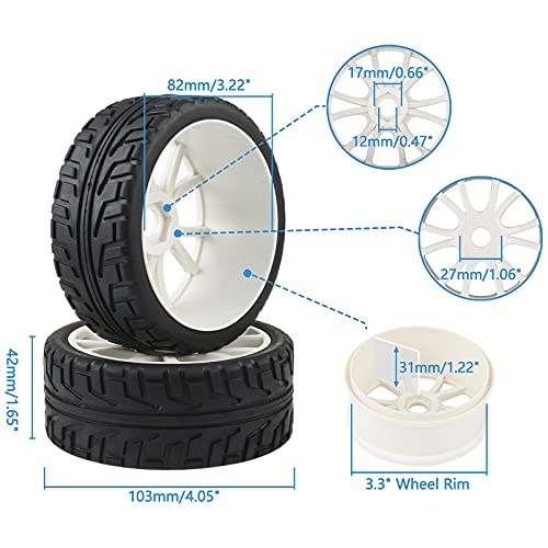Rowiz White 1:8 RC Buggy Hex 17mm Double 6 Spoke Wheels Rubber Tires with H Pattern - Image 2