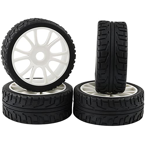Rowiz White 1:8 RC Buggy Hex 17mm Double 6 Spoke Wheels Rubber Tires with H Pattern - Image 1