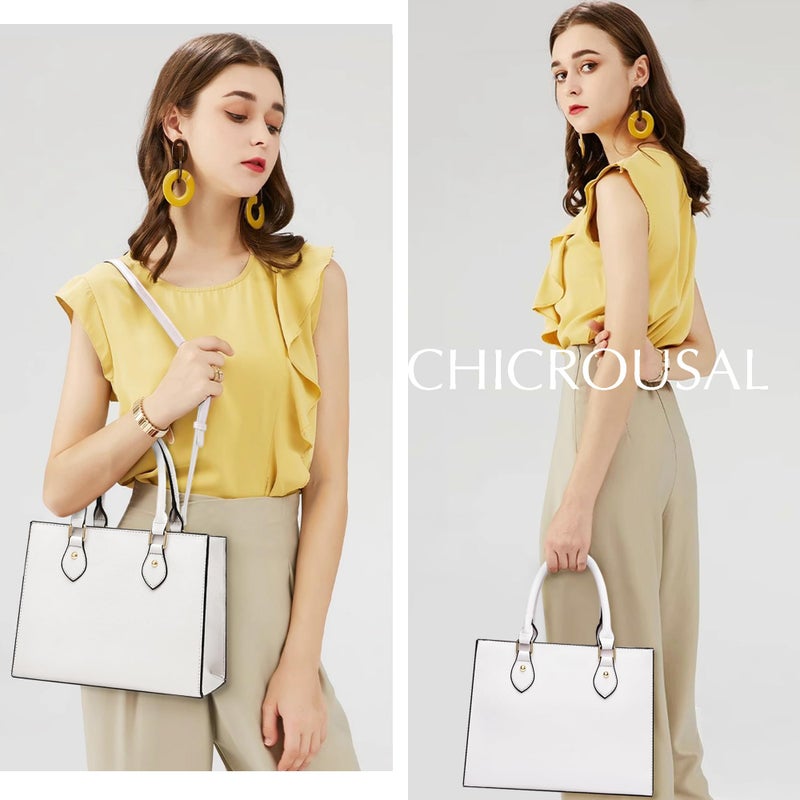 CHICAROUSAL Crossbody Purses and Handbags for Women PU Leather Tote Top Handle Satchel Shoulder Bags (White) - Image 2