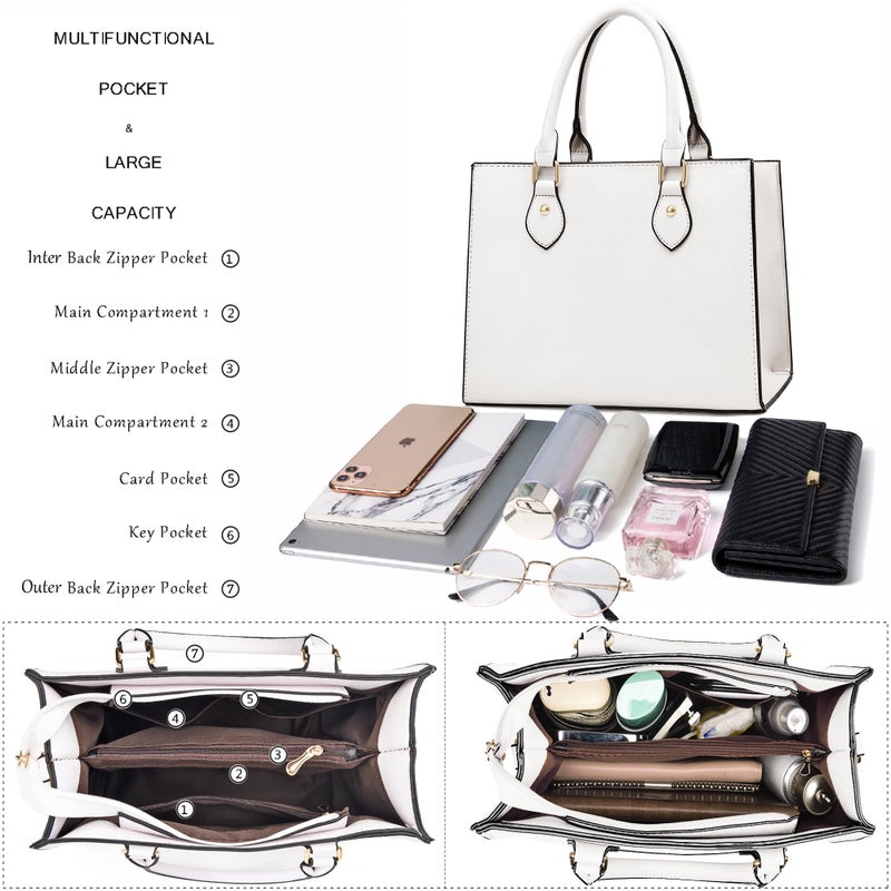 CHICAROUSAL Crossbody Purses and Handbags for Women PU Leather Tote Top Handle Satchel Shoulder Bags (White) - Image 5
