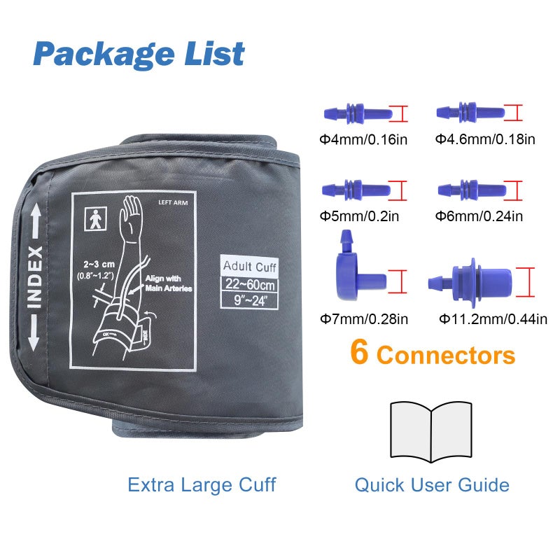 ELERA Extra Large Blood Pressure Cuff (9"-24" | 22-60cm) - XL Replacement BP Cuff for Big Arms, Compatible with Most BP Monitors, Adult Cuff Only - 6 Connectors - Image 4