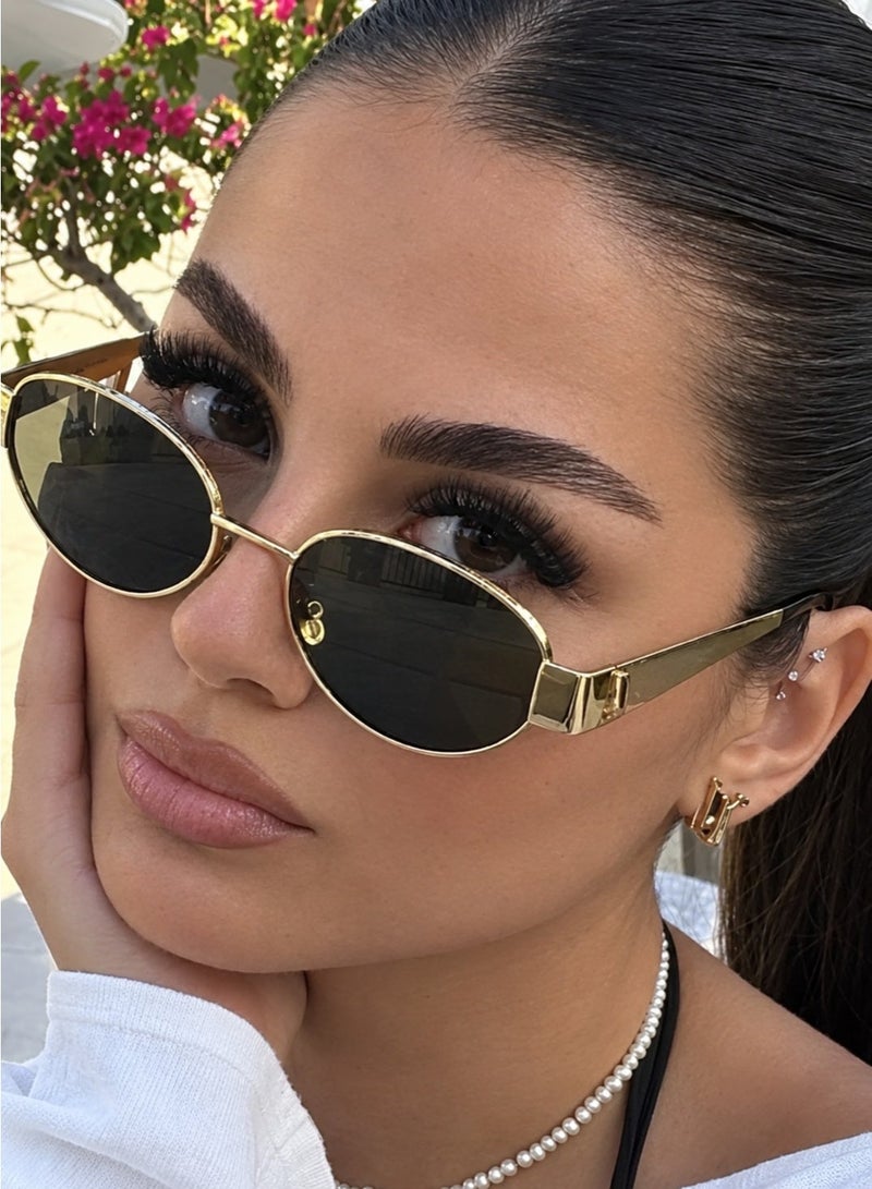 شي إن شي ان نظارات نسائية بيضاوية، بإطار معدني صغير بتصميم ريترو كلاسيكي، نظارات عصرية للبحر والسفر والعطلات والخروجات - Image 1