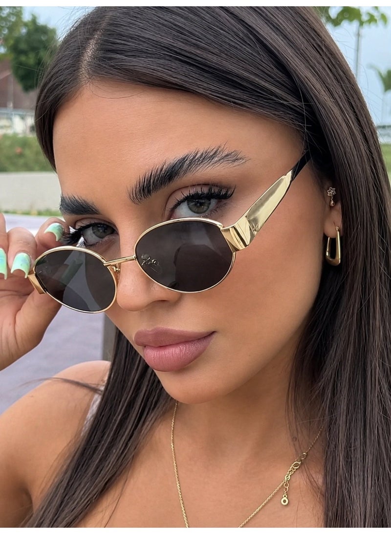 شي إن شي ان نظارات نسائية بيضاوية، بإطار معدني صغير بتصميم ريترو كلاسيكي، نظارات عصرية للبحر والسفر والعطلات والخروجات - Image 2