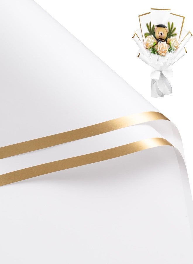 WRAPAHOLIC 20 Sheets Flower Wrapping Paper - 22.4 x 22.4 inch White with Gold Edge Water-Resistant Floral Bouquet Wrapping Paper, Florist Supplies Packaging Paper for Wedding Birthday Gift DIY - Image 1