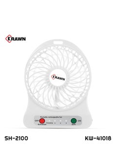 KRAWN Portable Rechargeable Krawn White Mini Fan with LED Light USB Charging Adjustable Speed and Night Light , Ideal for Home Office Travel and Outdoor Use- SH 2100  - Image 1