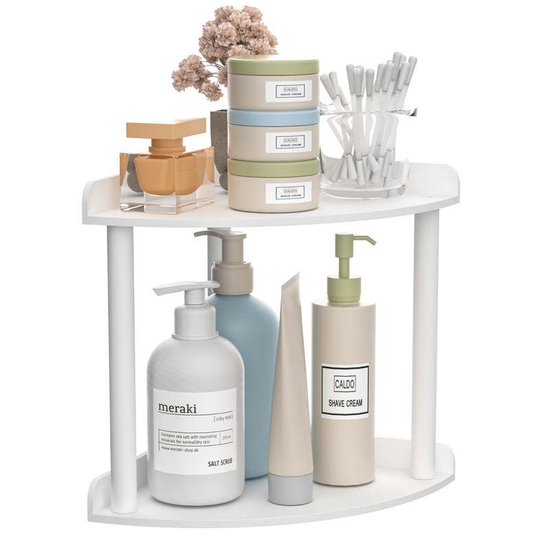 Sezanrpt 2Tier Countertop Corner Organizer Shelf  7x7x8 Inch White Acrylic Bathroom Organizer for Countertop Vanity Storage for Skincare Cosmetics Perfume