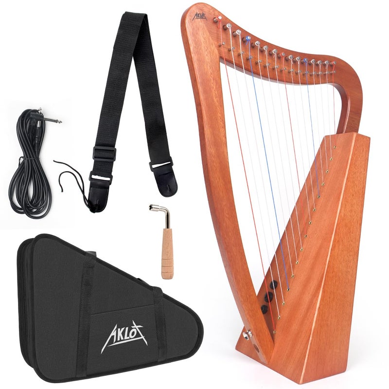 AKLOT Harp, AKLOT 15 Strings Mahogany Lyer Harp 22 inch Height with Electric Box, Tuning Wrench, Black Bag and Strap,Lyer Kit Gift for Adult Professional Beginner - Image 1