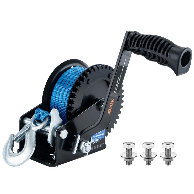 AC-DK 1600lbs Heavy Duty Boat Trailer Winch with 26FT Strap, 2-Way Ratchet u0026 4:1 Gear Trailer Winch, Portable Hand Crank Winch for Boat, Truck, Trailer, RV, ATV, Jet Ski - Image 1