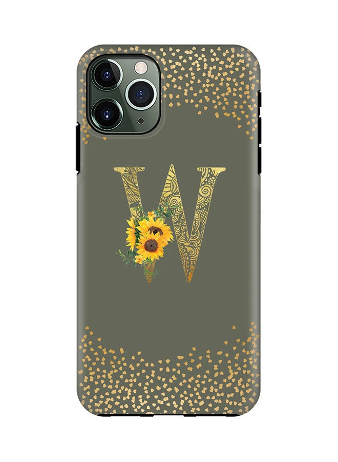 Stylizedd Monogram Tough Series for Apple iPhone 11 Pro Custom Initials Floral Mandala Pattern Tough Pro Dual Layer hybrid PC inner TPU protection Alphabet- W (Olive Green) - Image 1