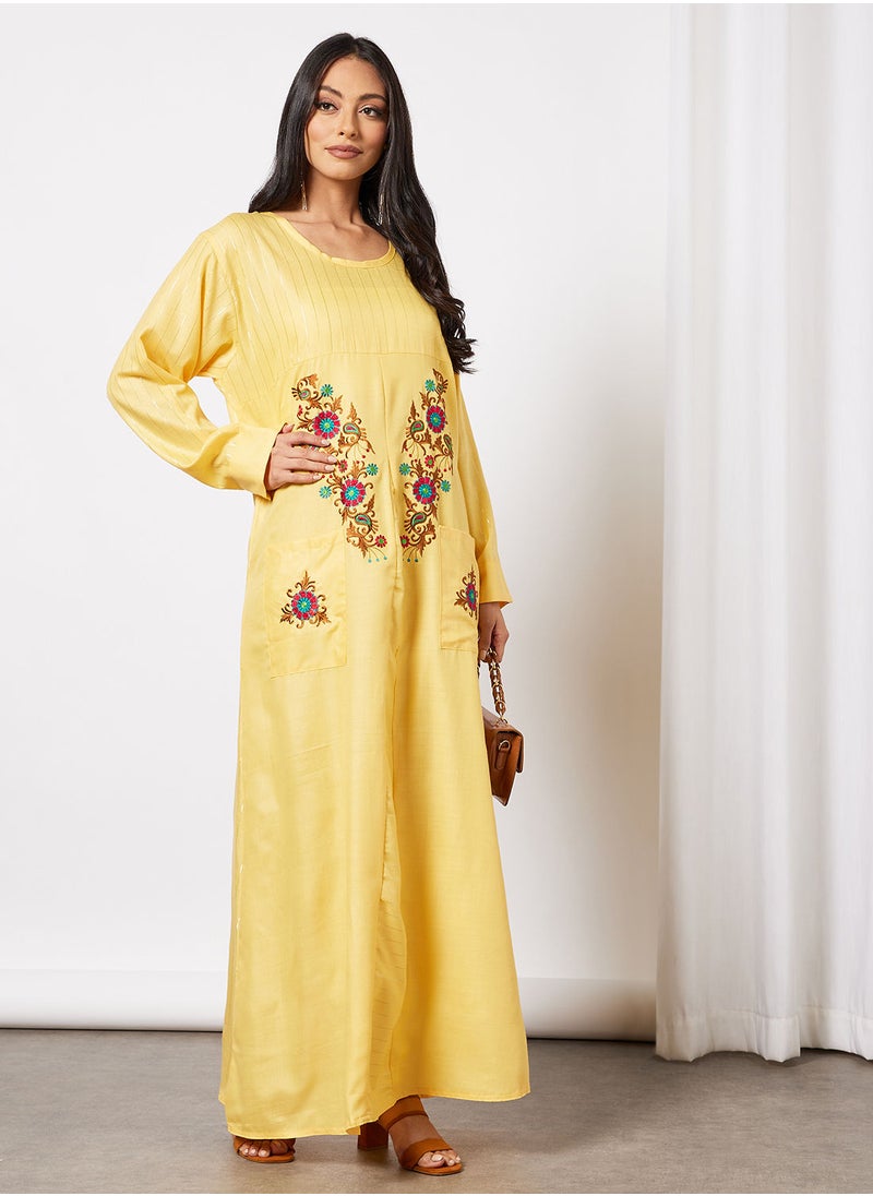HANA & SARA - Casual Embroidered Round Neck Jalabiya For Women - Image 1