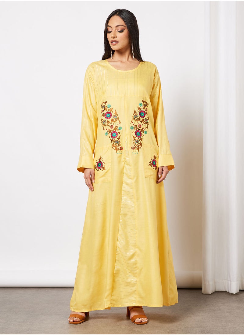 HANA & SARA - Casual Embroidered Round Neck Jalabiya For Women - Image 1