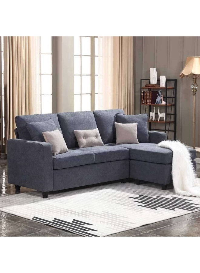 Homzmart Swedish Wood  and Linen L-Shape Sofa - Blue - Image 1