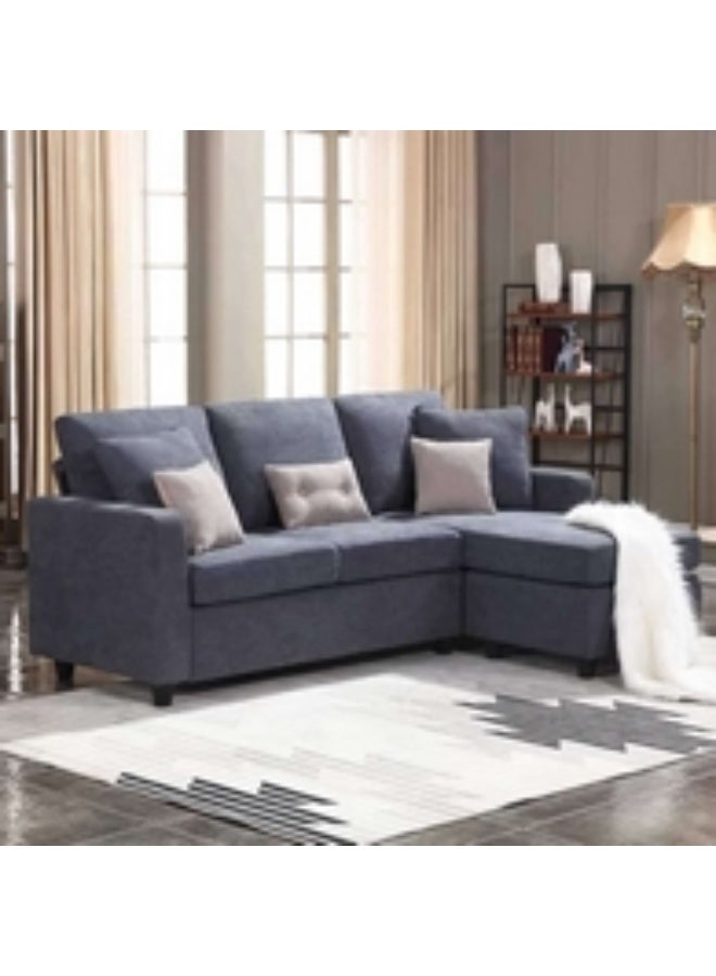 Homzmart Swedish Wood  and Linen L-Shape Sofa - Blue - Image 3