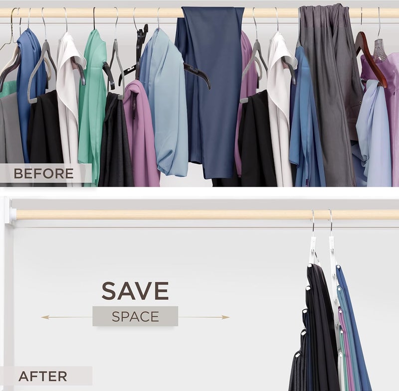MORALVE Trouser Hangers Space Saving - Premium European Beech Wood Hangers for Trousers, Jeans & Scarves - Wardrobe Organiser with 360° Rotating Hook (Pack of 2) - Image 3