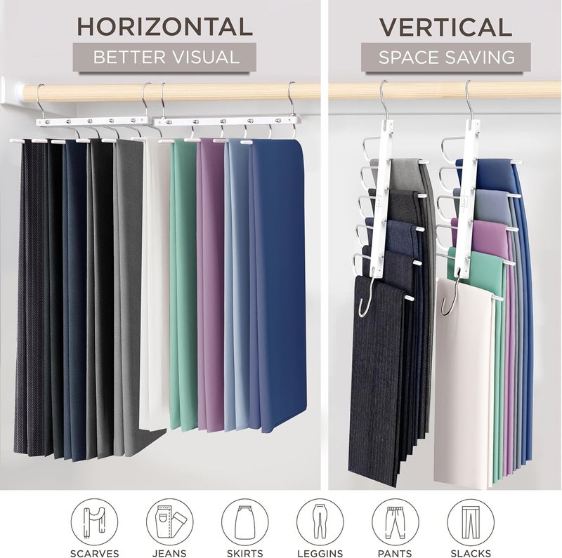 MORALVE Trouser Hangers Space Saving - Premium European Beech Wood Hangers for Trousers, Jeans & Scarves - Wardrobe Organiser with 360° Rotating Hook (Pack of 2) - Image 4