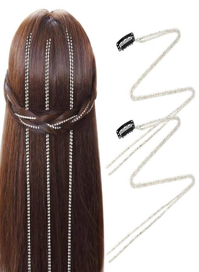 RECTYO GALLERY 2 Pieces Premium Rhinestone Hair Chains Hair Clip Bling Tassel Hair Clips Chains Hair Extension Hairpin Chains for Women Hair Jewelry Braids Decorative (Silver) - Image 1