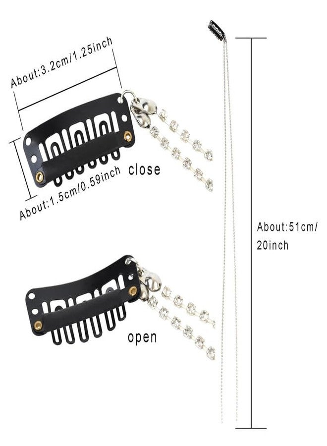 RECTYO GALLERY 2 Pieces Premium Rhinestone Hair Chains Hair Clip Bling Tassel Hair Clips Chains Hair Extension Hairpin Chains for Women Hair Jewelry Braids Decorative (Silver) - Image 2