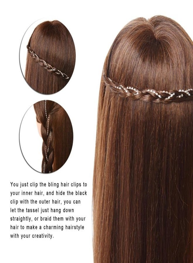 RECTYO GALLERY 2 Pieces Premium Rhinestone Hair Chains Hair Clip Bling Tassel Hair Clips Chains Hair Extension Hairpin Chains for Women Hair Jewelry Braids Decorative (Silver) - Image 4
