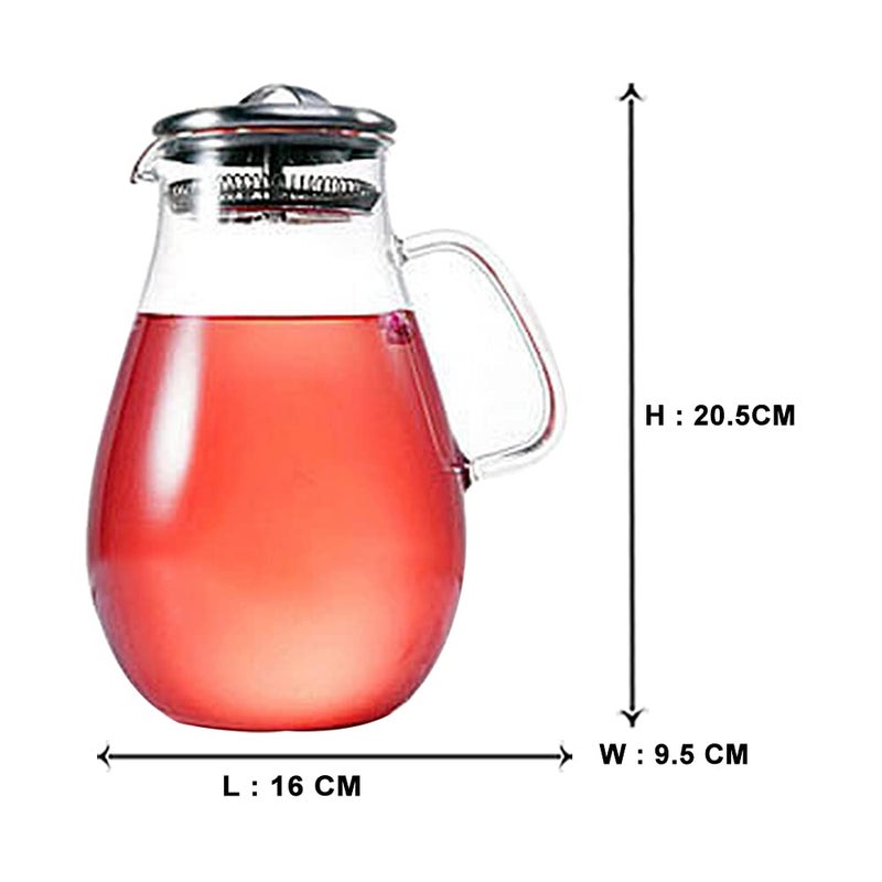 EZ Life Borosilicate Glass Glam Pitcher with Filter with Stainless Steel Lid, Cold and Hot Water Beverage Jug for Homemade IcedTea and Juice, Coffee Milk,Dishwasher safe-Transparent, 1920 ml - 1 Piece - Image 4